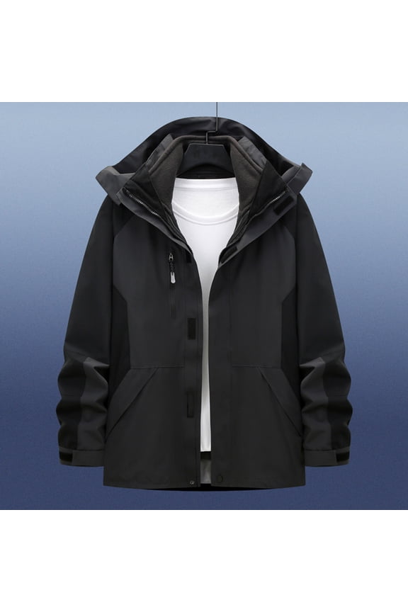 Sports Coats for Men Winter Casual Windbreaker Jacket Full Zipper Color Blocked Hooded Warm Overcoats