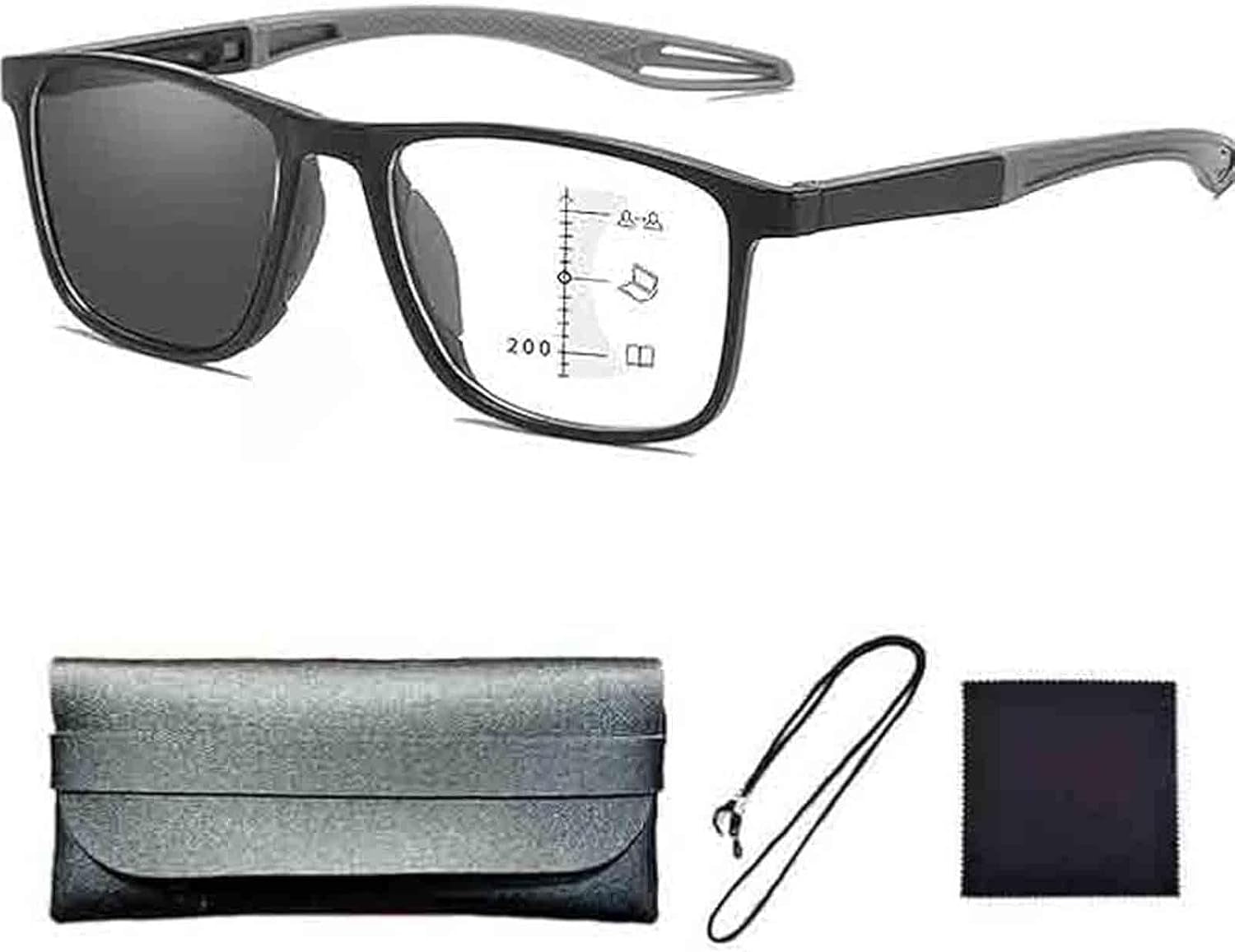 Sports Color-Changing Multi-Focal Reading Glasses, Anti-Blue Light Presbyopia Glasses