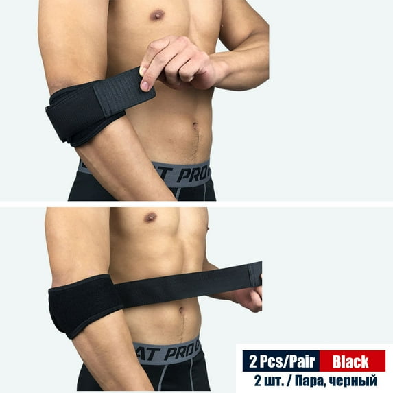 Sports Compression Elbow Brace Support Straps with GEL Pad Adjustable Band for Tennis Golfer Relieve Tendonitis Forearm Pain (Black-2Pcs)