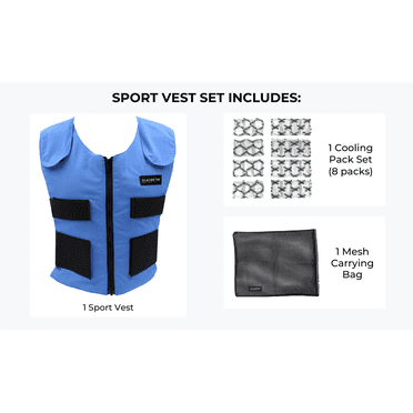 Sports Cool Vest with a Set of 8 Cooling Packs - Maintains 59 Degrees for up to 2.5 Hours