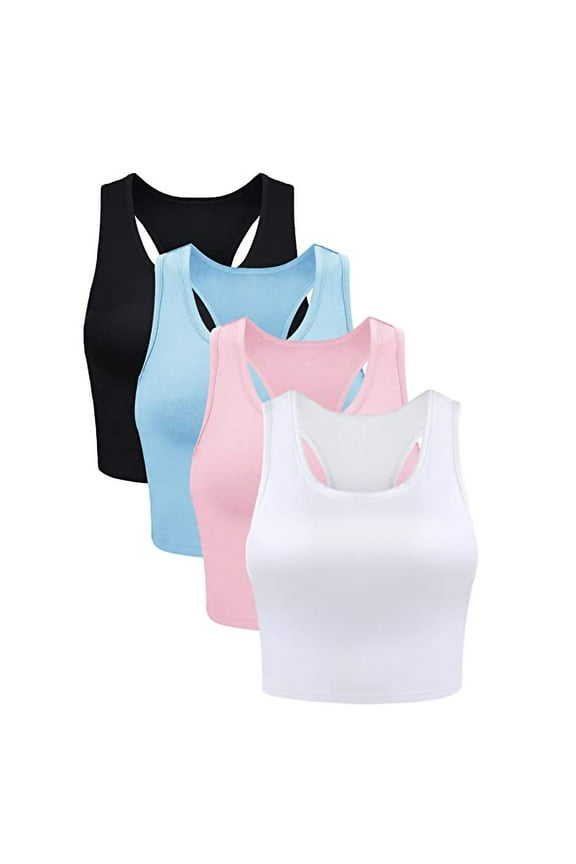 Sports Crop Tank Tops for Women Cropped Workout Tops Racerback Running Yoga Tanks Cotton Sleeveless Gym Shirts 4 Pack