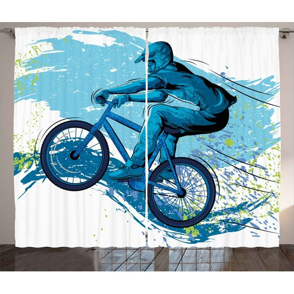 Ambesonne Sports Curtains 2 Panel Set, Bicyclist Color Splashes, 108" x 108", Blue Aqua Pale Green