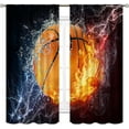 thumbnail image 1 of Sports Curtains for Boys Bedroom 42W x 63L Inch Rod Pocket Kids Basketball Curtains Cool Basketball Wall Art for Men Abstract Flame Decor Teenagers Living Room Window Drapes Fabric 2 Panels, 1 of 4