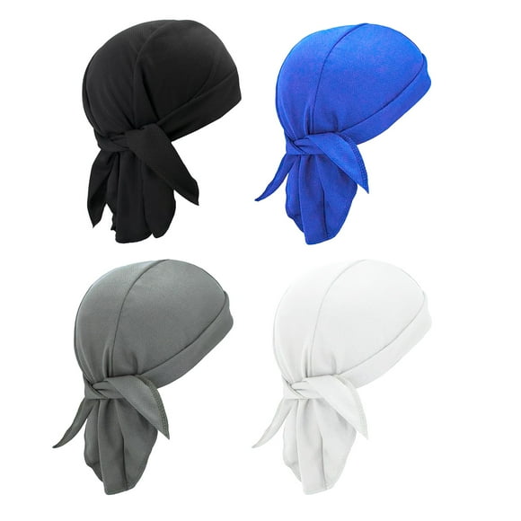 Sports Doo Rags Head Wraps, 4-Pack, Black White Grey Blue, Cycling Motorcycle Bandana