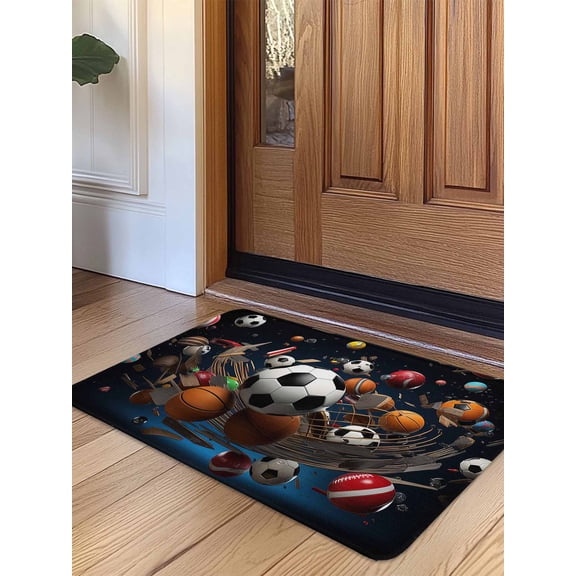Sports Door Mat&nbsp;Indoor Outdoor Entrance, Non Slip Rug for Kitchen Bathroom Entryway Rug, Football Basketball Baseball Ball Games Washable Doormat Floor Mat for Office Home Decor 24x36 Inch