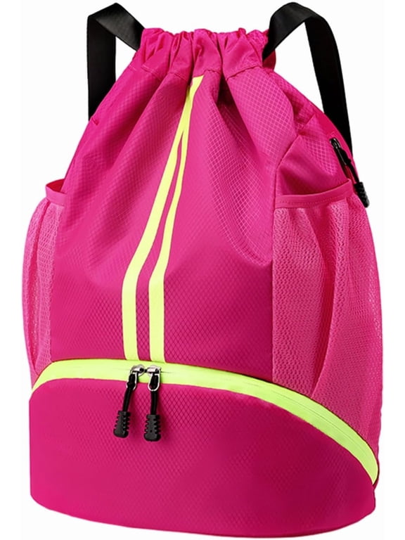 Sports Drawstring Backpack Gym Bag with Shoe Compartment and Wet Proof Pocket for Women and Men