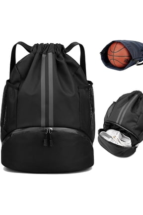 Sports Drawstring Backpack - Lightweight Gym Bag with Shoe Compartment & Water-Resistant Pocket | Breathable String Bag for Soccer, Running, Workout