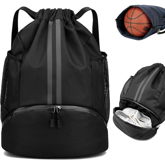 Sports Drawstring Backpack - Lightweight Gym Bag with Shoe Compartment & Water-Resistant Pocket | Breathable String Bag for Soccer, Running, Workout