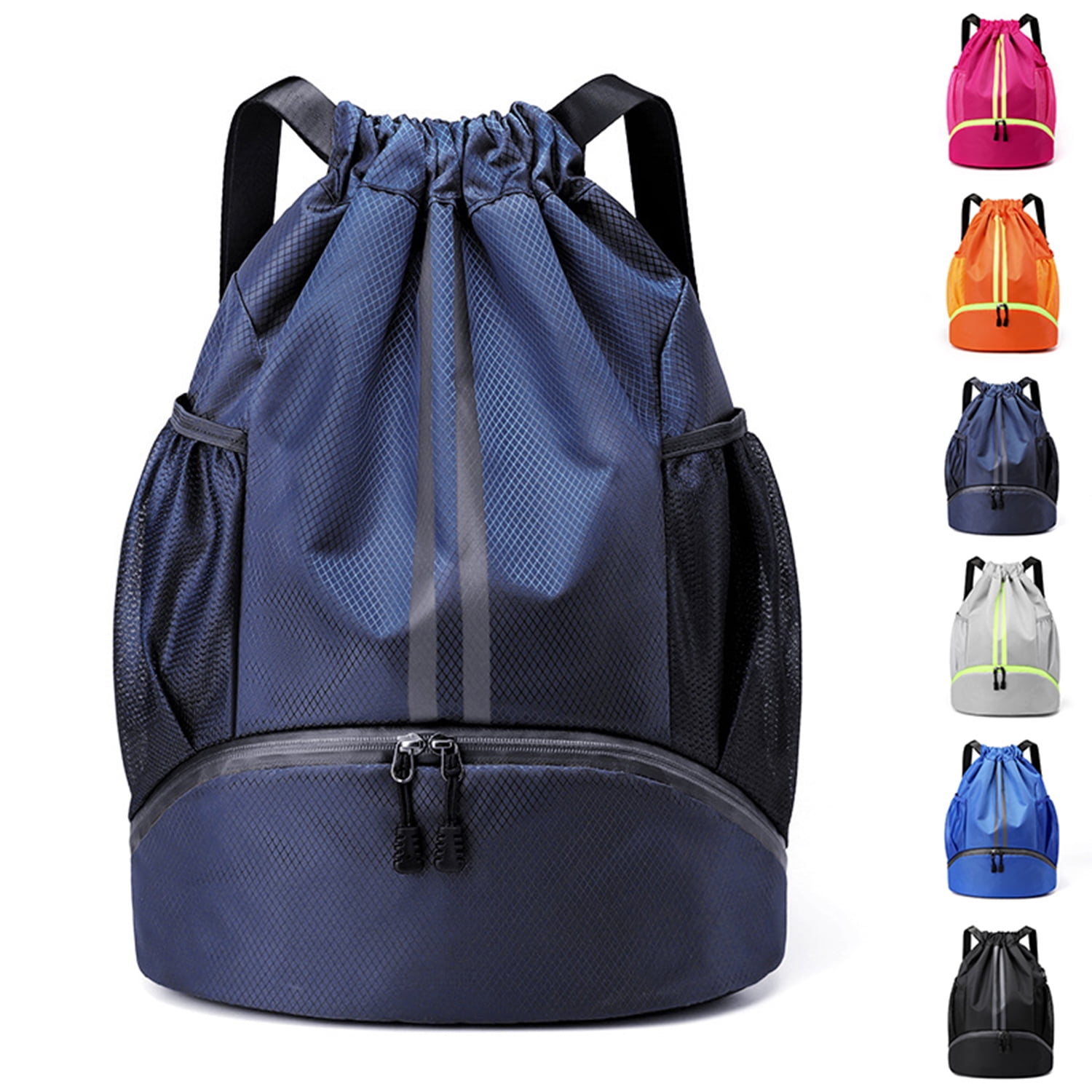 Sports Drawstring Backpack String Swim Gym Bag with Shoes Compartment and Wet Proof Pocket for