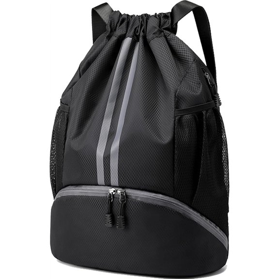 Sports Drawstring Backpack - String Swim Gym Bag with Shoes Compartment and Wet Proof Pocket for Women&Men