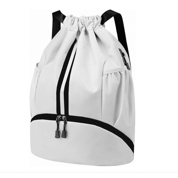 Sports Drawstring Gym Bag, Waterproof Drawstring Backpack with Side Mesh Pockets, Sport Bag with Shoes Compartment for Women Men - (Grey)