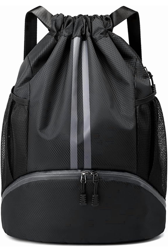 Drawstring Gym Bag with Shoe Compartment, Waterproof Dry Wet Backpack for Soccer Basketball Swim Beach, Unisex for Men Women