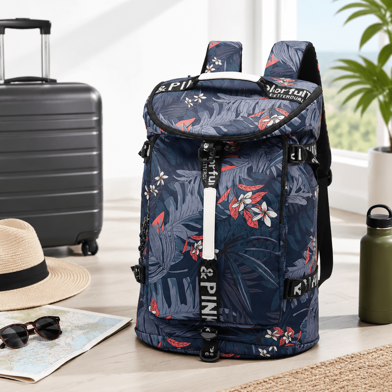 Sports Duffel Backpack, A-floral Blue, Large Capacity with Multiple ...