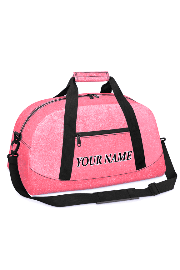 Sports Duffel Bag with Customized Name, Lightweight PU Leather Travel Bag, 1 Main Compartment & 1 Pocket, Easy to Carry for Dance, Gym, 18.9 Inches (Pink)