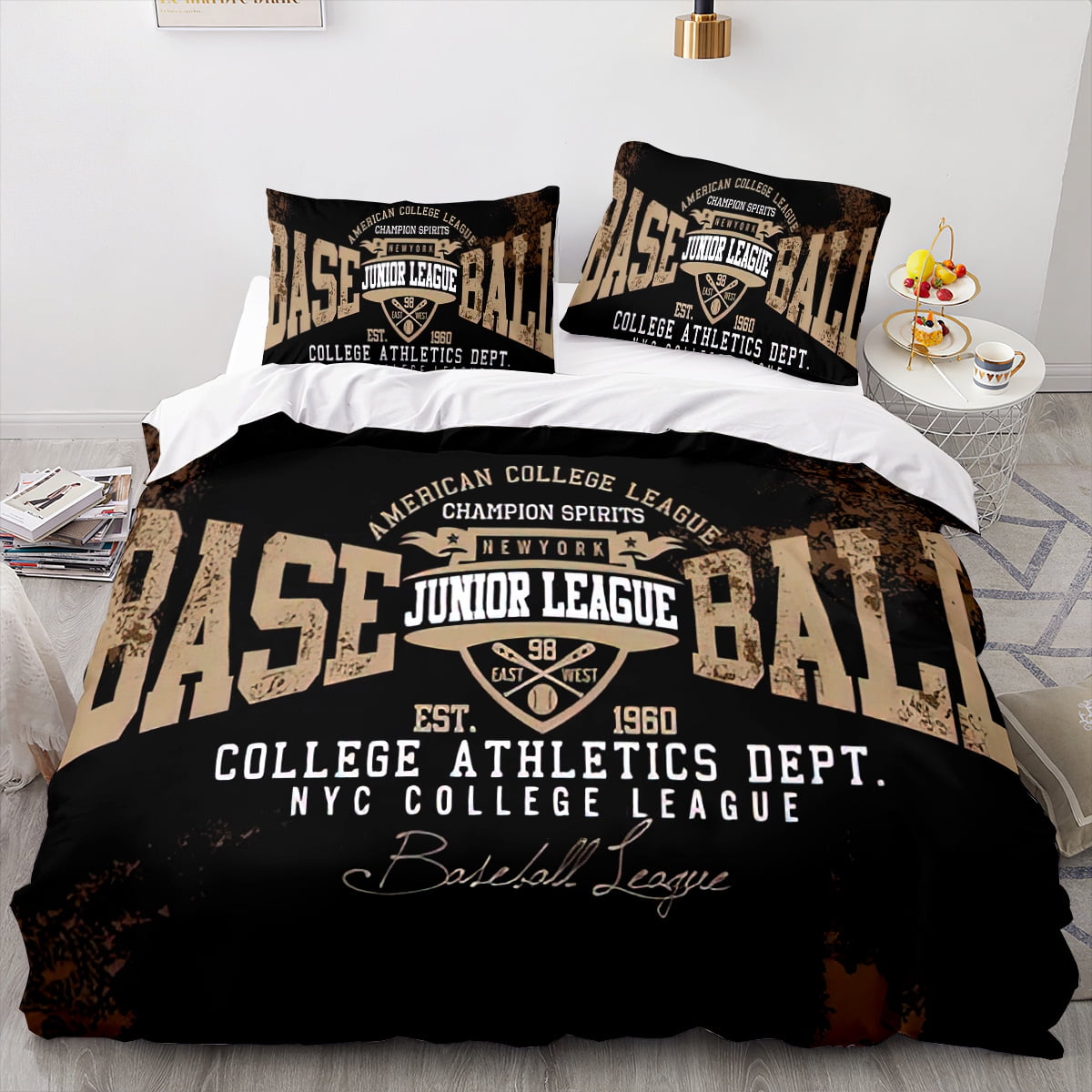 Sports Duvet Cover Set, Hand Drawn Baseball Background, Decorative 3