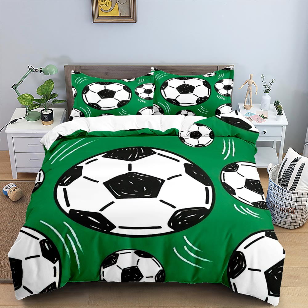 Sports Duvet Cover Set, Soccer Ball on Fire and Water Flame Splashing
