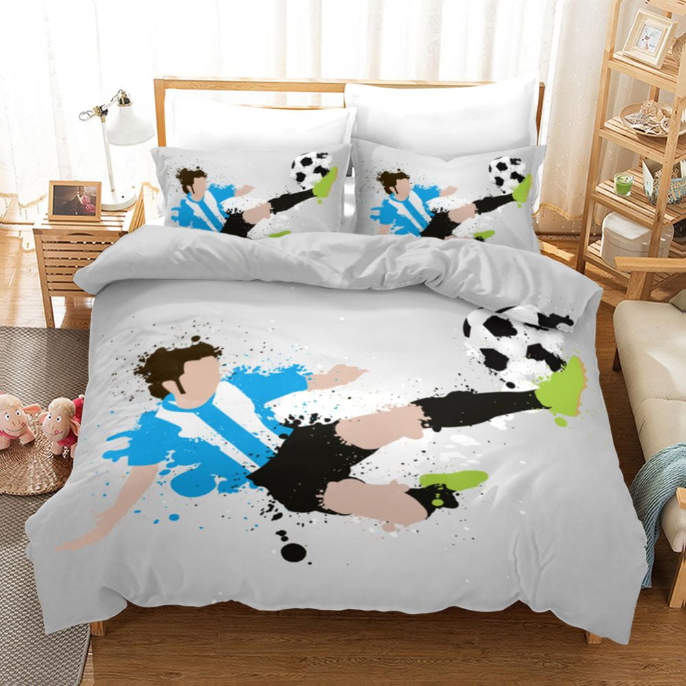 Sports Duvet Cover Set, Soccer Ball on Fire and Water Flame Splashing