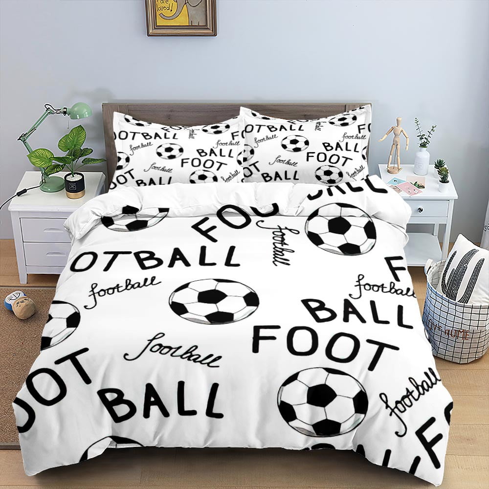 Sports Duvet Cover Set, Soccer Ball on Fire and Water Flame Splashing