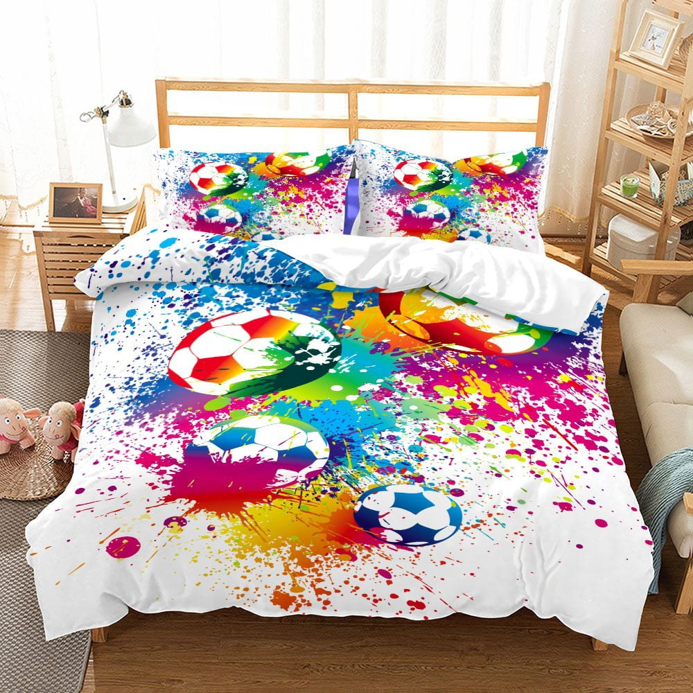 Sports Duvet Cover Sets 3Piece 3D Soccer Basketball Baseball Football Bedding Set for Kids Boys