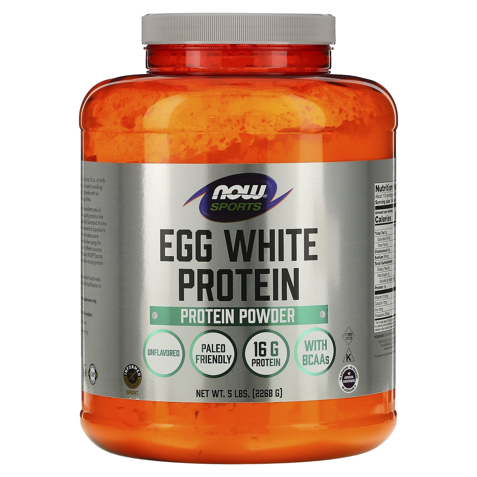Sports, Egg White Protein Powder, Unflavored, 5 lbs (2,268 g), NOW