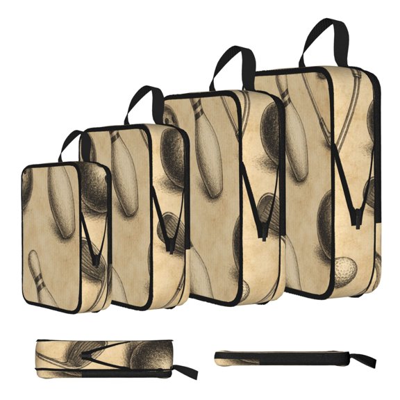 Sports Elements Retro Parchment Aesthetic 4-Set Compression Packing Cubes, Expandable Travel Organizer Bags, Luggage Packing Organizers, S M L XL