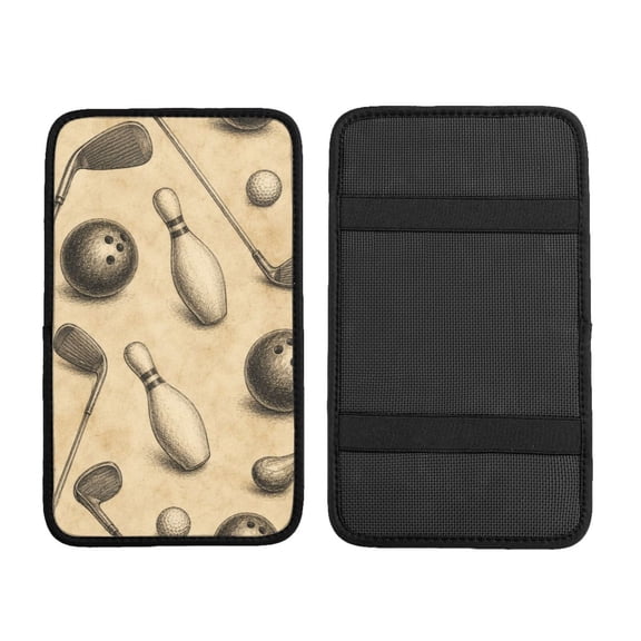 Sports Elements Retro Parchment Aesthetic Car Armrest Cover Center Console Pad - Neoprene Cushion with Elastic Straps Universal Fit for Vehicles SUV