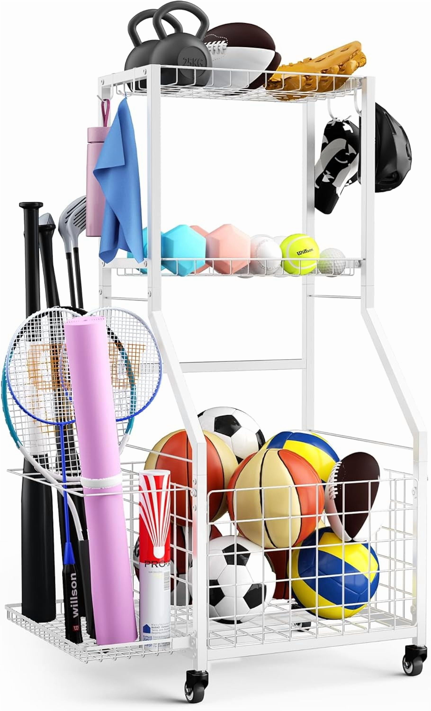 Sports Equipment Garage Organizer,Garage Ball Storage Rack with Wheels ...