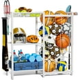thumbnail image 1 of Sports Equipment Organizer, Ball Storage Rack with Elastic Straps, Garage Sports Organizer Storage Cart with Hooks, Basketball Rack for for golf, Football, Soccer Ball, Bat, White, 1 of 16