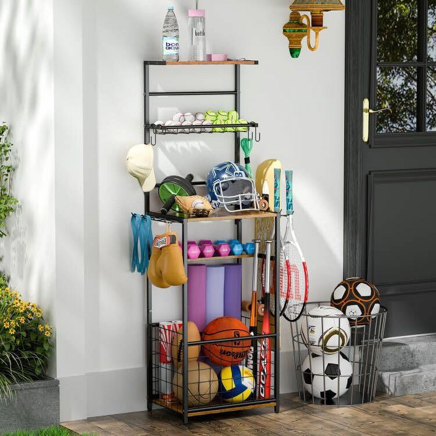 Rangement Garage Pcs Sports Balls Storage Cart Rack With Elastic