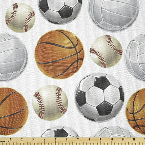 Sports Fabric by The Yard, Football and Volleyball Pattern Competition Theme Physical Activities Design, Stretch Knit Fabric for Clothing Sewing and Arts Crafts, 2 Yards, Orange Black, by Ambesonne