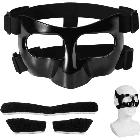 Sports Face Guard, Nose Guard for Broken Nose, Basketball Football Softball Training Face Protect Shield, Black Close