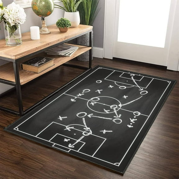 Sports Field Area Rug,Geometric Football Field 3D Rugs Boy Girl Room Soft Floor Mat Bedroom Game Mat Rugs Anti Slip Rug Washable Children's Play Area Rug 3x4ft