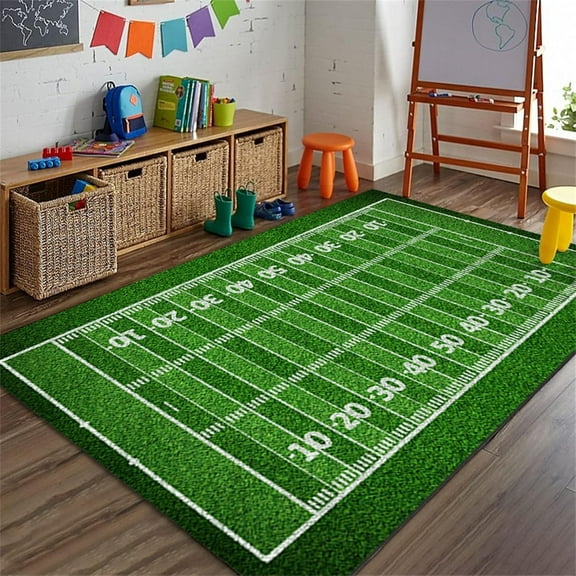 Sports Field Area Rug, Sports Enthusiasts Area Rug, Green Soccer Field Rug, Suitable For Living Room Bedroom Children's Room Playroom Kindergarten Non-Slip Washable 3x5ft