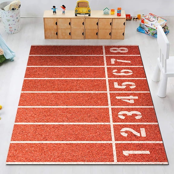 Sports Field Rugs for Classroom Playroom Striped Dark Red Area Rug Runway Track Print Floor Carpet edroom Mats-5' x 8'