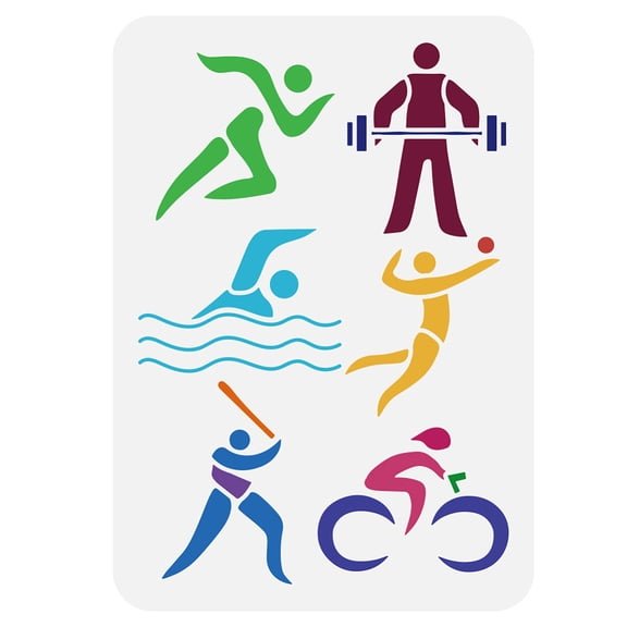 Sports Figures Stencil 8.3x11.7Inch Running Swimming Weightlifting Playing Ball Riding Sports Templates