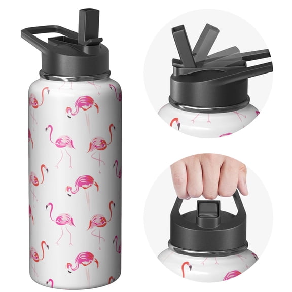 Sports & Fitness 32oz Stainless Steel Flamingo Themed Water Bottle Wide Mouth with Handle Lid Vacuum Insulated Leak Proof