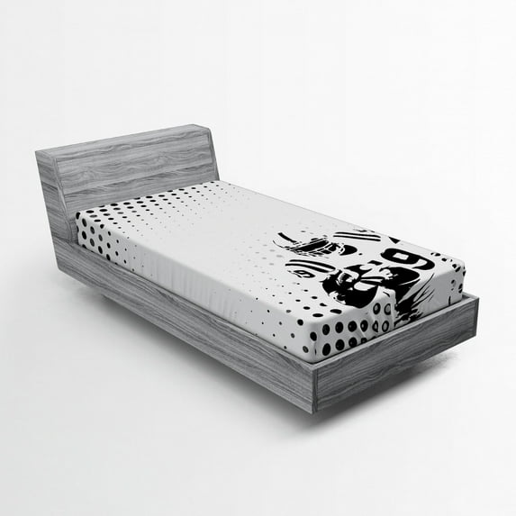 Sports Fitted Sheet, American Football Character Running Passing Gridiron Goal Dotted Art Graphic Design, Soft Decorative Fabric Bedding, Twin XL Size, Black White, by Ambesonne