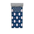 thumbnail image 1 of Sports Fitted Sheet & Pillow Sham Set, Baseball Patterns on Vertical Striped Background Stars Design, Decorative Printed 4 Piece Bedding Decor Set, Twinxl, Night Blue Red White, by Ambesonne, 1 of 3