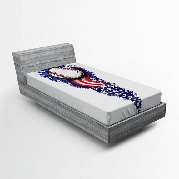 Ambesonne Colorful Fitted Sheet, Stars Stripes Holiday Art, Twin XL Size, Purple White Red