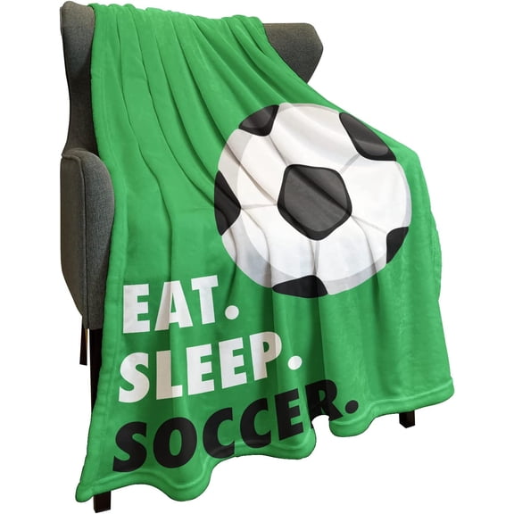 Sports Fleece Blanket 40" x 50" Eat Sleep Soccer Green Lightweight Fuzzy Cozy Soft Warm Throw for Man Boy Teen, Air Conditioning