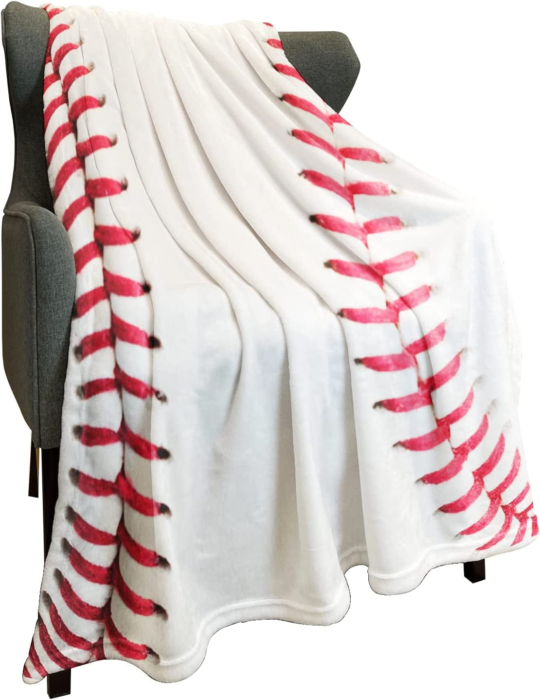 Sports Fleece Blanket 50" x 60" Baseball Stitches Lightweight Fuzzy