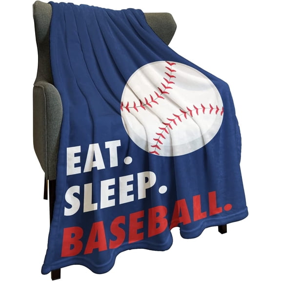 Sports Fleece Blanket 50" x 60" Eat Sleep Baseball Navy Blue Lightweight Fuzzy Cozy Soft Warm Throw for Man Boy Teen, Air Conditioning