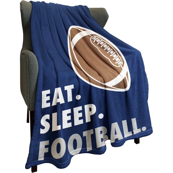 Sports Fleece Blanket 50" x 60" Eat Sleep Football Navy Blue Lightweight Fuzzy Cozy Soft Warm Throw for Man Boy Teen, Air Conditioning