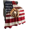 thumbnail image 1 of Sports Fleece Blanket 60" x 80" Baseball with USA American Flag Lightweight Fuzzy Cozy Soft Warm Throw for Man Boy Teen, Air Conditioning, 1 of 6