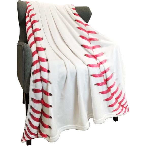 Sports Fleece Blanket Baseball Stitches Lightweight Fuzzy Cozy Soft Warm Throw for Man Boy Teen, Air Conditioning