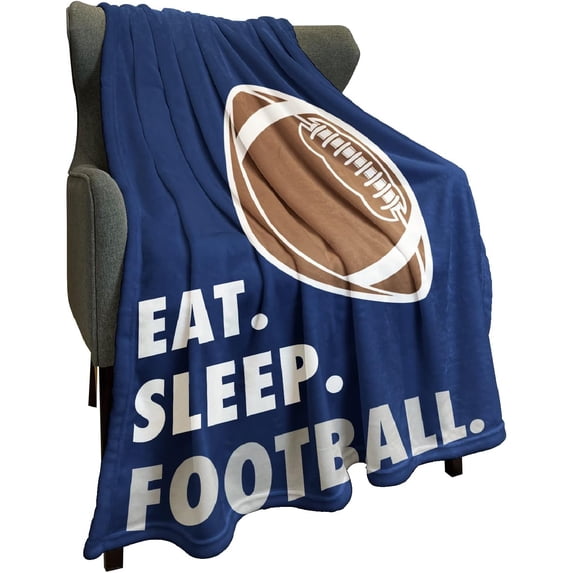 Sports Fleece Blanket Eat Sleep Football Navy Blue Lightweight Fuzzy Cozy Soft Warm Throw for Man Boy Teen, Air Conditioning