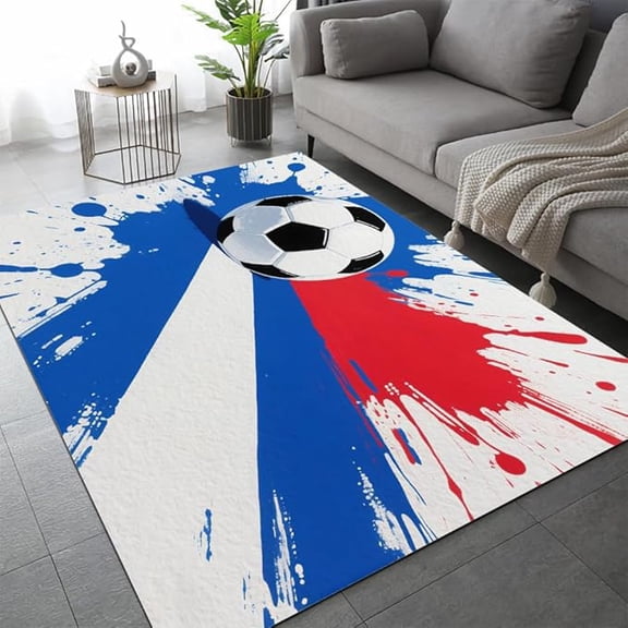 Sports Football Area Rugs, Red Blue Graffiti 3D Print Carpet, Washable Rugs Mat, Non-Slip Home Decor Thermal Carpet for Office Activity Room Hallway Entryway 5 x 8ft