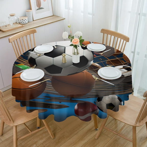 Sports Football Basketball Baseball Rugby Waterproof Tablecloth Table Decoration Wedding Home Kitchen Dining Room Round Table