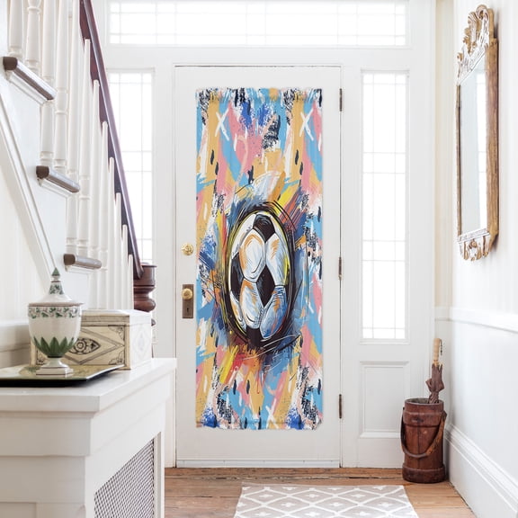 Sports Football, Minimalist Painted Art Door Curtains for Door Window, French Sidelight Front Back Door Curtains With Tieback, Kitchen Rod Pocket Drapes Panel, 25"x72"