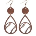 thumbnail image 1 of Sports Game Ball Football Basketball Wooden Leopard Print Drop Earrings for Women Round Baseball Soccer Volleyball Dangle Earrings Fans Players Holiday Jewelry, 1 of 6